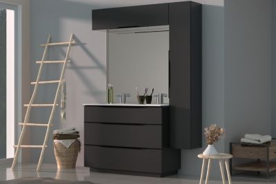 Meuble de salle de bains haut gris anthracite brillant l.120 x H.30 x P.30 cm, Pamili