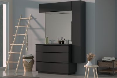 Meuble de salle de bains haut gris anthracite brillant l.120 x H.30 x P.30 cm, Pamili