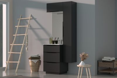 Meuble de salle de bains haut gris anthracite brillant l.60 x H.30 x P.30 cm, Pamili