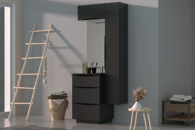 Meuble de salle de bains haut gris anthracite brillant l.60 x H.30 x P.30 cm, Pamili