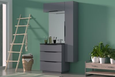Meuble de salle de bains haut gris anthracite l.80 x H.30 x P.30 cm, Pamili