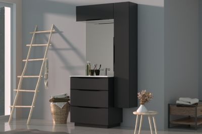 Meuble de salle de bains haut noir mat l.80 x H.30 x P.30 cm, Pamili