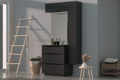 Meuble de salle de bains haut noir mat l.80 x H.30 x P.30 cm, Pamili