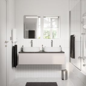 Meuble de salle de bains Kentia l.120 cm beige cachemire avec plan de toilette Cadélia effet marbre noir