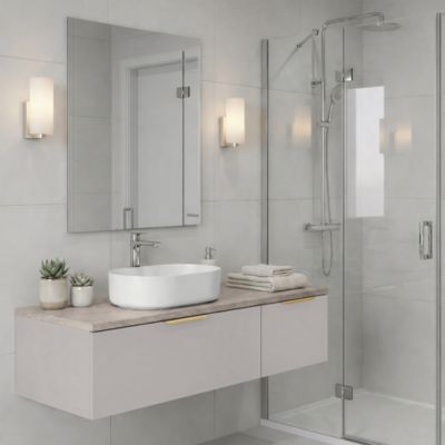 Meuble de salle de bains Kentia l.120 cm beige cachemire avec plan de toilette Cadelia effet travertin