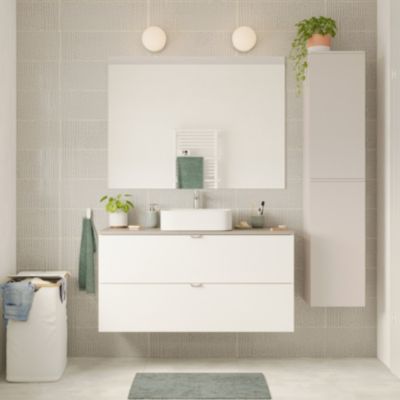 Meuble de salle de bains Kentia l.120 cm blanc mat avec plan de toilette Cadélia effet granit gris