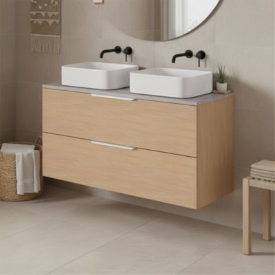 Meuble de salle de bains Kentia l.120 cm effet chêne avec plan de toilette Cadélia effet granit gris