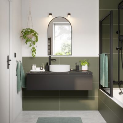 Meuble de salle de bains Kentia l.120 cm noir mat avec plan de toilette Cadélia effet marbre noir