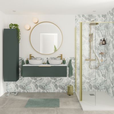 Meuble de salle de bains Kentia l.120 cm vert forêt avec plan de toilette Cadélia effet marbre blanc