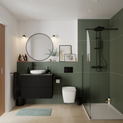 Meuble de salle de bains Kentia l.80 cm noir mat avec plan de toilette Cadélia effet marbre vert