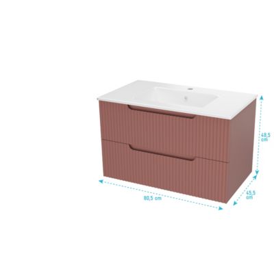 Meuble de Salle de Bains LEON 80cm Terracotta - 2 Tiroirs en MDF Ondulés - Vasque à encastrer