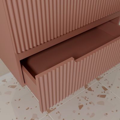 Meuble de Salle de Bains LEON 80cm Terracotta - 2 Tiroirs en MDF Ondulés - Vasque à encastrer