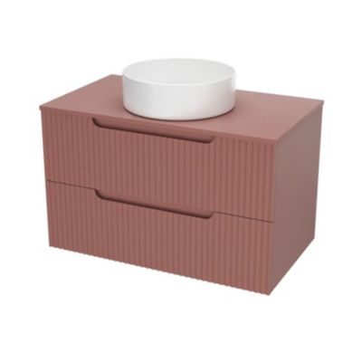 Meuble de Salle de Bains LEON 80cm Terracotta - 2 Tiroirs en MDF Ondules - Vasque Ronde 36cm