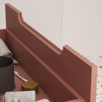 Meuble de Salle de Bains LEON 80cm Terracotta - 2 Tiroirs en MDF Ondules - Vasque Ronde 36cm