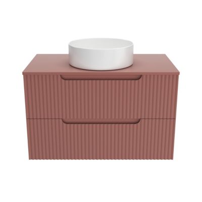 Meuble de Salle de Bains LEON 80cm Terracotta - 2 Tiroirs en MDF Ondules - Vasque Ronde 36cm