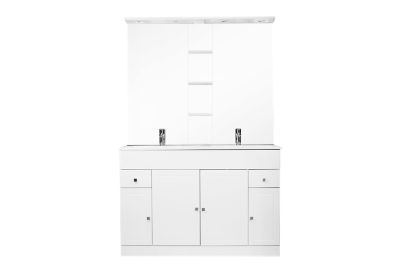 Meuble De Salle De Bains A Poser Cooke Lewis Atrato Blanc 120 Cm Plan Double Vasque Miroir Eclairant Castorama