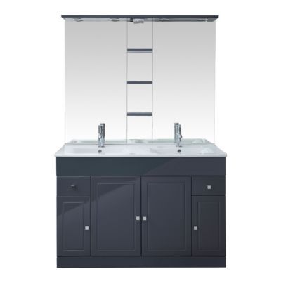 Meuble De Salle De Bains A Poser Cooke Lewis Atrato Gris Anthracite 120 Cm Plan Double Vasque Miroir Eclairant Castorama