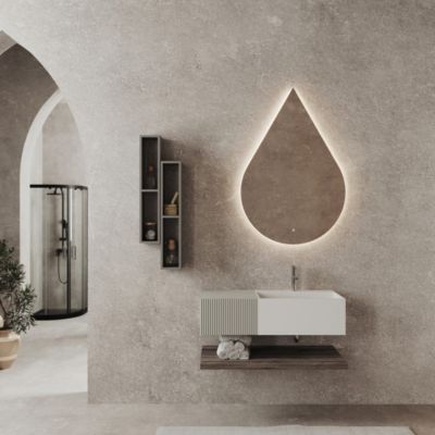 Meuble De Salle De Bains Suspendu 100Cm Avec Lavabo En Résine Blanc 60Cm, Tiroir Et Miroir Goutte - Rodi