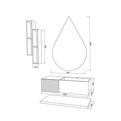 Meuble De Salle De Bains Suspendu 100Cm Avec Lavabo En Résine Blanc 60Cm, Tiroir Et Miroir Goutte - Rodi