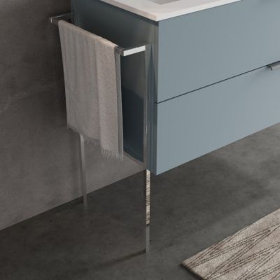 Meuble De Salle De Bains Suspendu 120Cm Bleu Ciel Mat Avec Lavabo Décentré Et Miroir Rond - New York