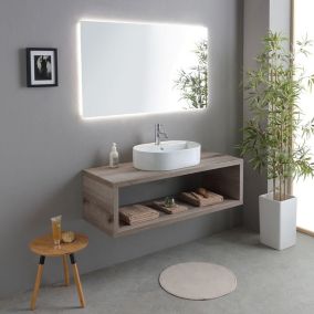 Meuble de salle de bains suspendu 120cm chêne fossile avec lavabo ovale blanc - kyoto