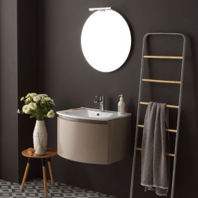 Meuble de salle de bains suspendu 60cm avec tiroirs cappuccino brillant et miroir rond avec lampe - riva