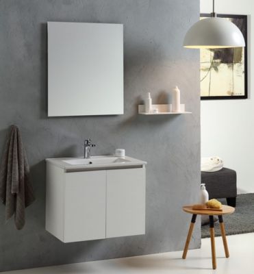 Meuble de salle de bains suspendu 60cm blanc forêt avec lavabo et miroir - vinci