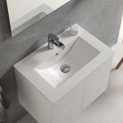 Meuble de salle de bains suspendu 60cm blanc forêt avec lavabo et miroir - vinci