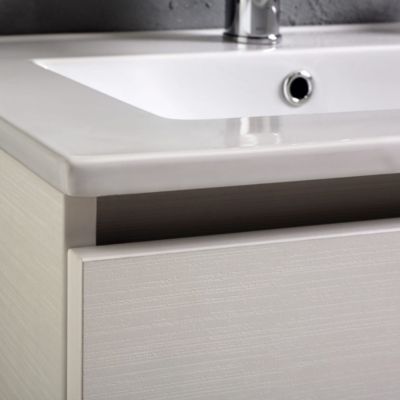 Meuble de salle de bains suspendu 60cm blanc forêt avec lavabo et miroir - vinci