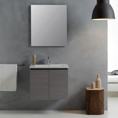 Meuble de salle de bains suspendu 60cm gris, complet avec lavabo et miroir - vinci