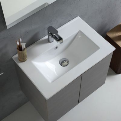 Meuble de salle de bains suspendu 60cm gris, complet avec lavabo et miroir - vinci