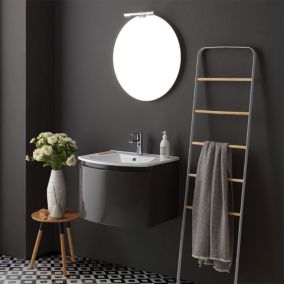 Meuble de salle de bains suspendu 62cm avec lavabo et miroir rond 62cm gris anthracite - riva