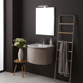 Meuble de salle de bains suspendu cappuccino brillant avec lavabo et miroir rectangulaire - riva