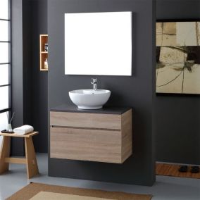 Meuble de salle de bains suspendu de 80 cm avec dessus en anthracite et lavabo en céramique encastré de la collection sole