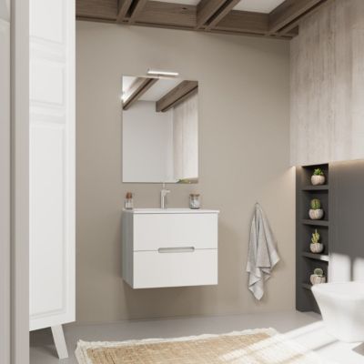 Meuble De Salle De Bains À Tiroirs Blanc Mat, Côtés En Bois Effet Chêne Gris - Magnolia