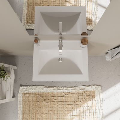 Meuble De Salle De Bains À Tiroirs Blanc Mat, Côtés En Bois Effet Chêne Gris - Magnolia