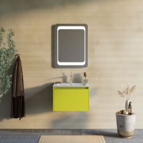 Meuble de salle de bains vert olive 60 cm, lavabo en cÉramique et miroir - monaco