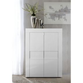 Meuble de salon, 2 portes et 2 étagères, collection JET, coloris blanc laqué brillant