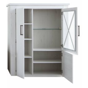 Meuble de salon, armoire de présentation-stockage mélaminé pin blanc L-H-P: 114 - 142 - 38 cm