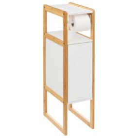 Meuble dérouleur papier WC avec réserve, blanc et bambou, 5Five Naturéo