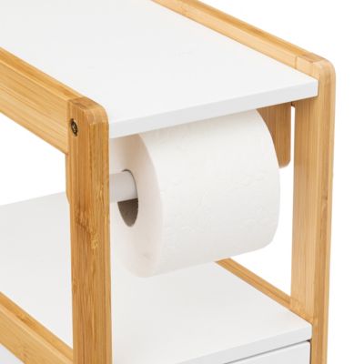 Meuble dérouleur papier WC avec réserve, blanc et bambou, 5Five Naturéo