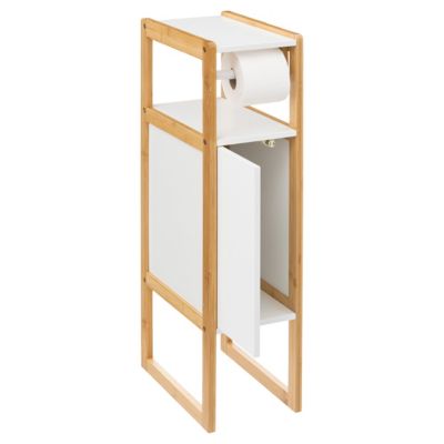 Meuble dérouleur papier WC avec réserve, blanc et bambou, 5Five Naturéo