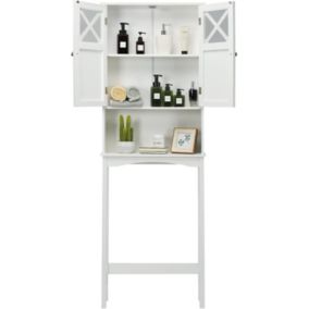 Meuble Dessus de Toilette avec Placard à Porte et étagère Ouverte Meuble WC Multifonctionnel pour Salle de Bain