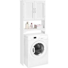 Meuble Dessus de Toilette/Machine a Laver sur Pied Blanc avec 2 Etageres Reglables + 1 Compartiment Ouvert