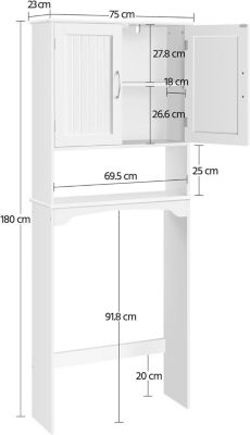 Meuble Dessus de Toilette/Machine a Laver sur Pied Blanc avec 2 Etageres Reglables + 1 Compartiment Ouvert