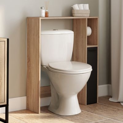 Meuble dessus WC WALLIS avec placard  façon hêtre et noir