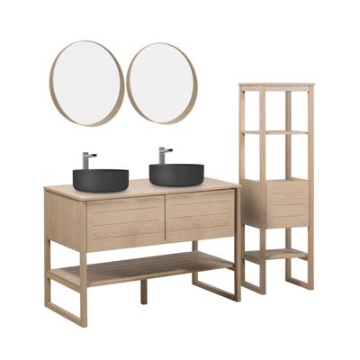 Meuble double 120cm + vasque + miroir + colonne ATOLL