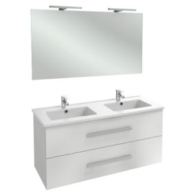 Meuble double vasque 120 cm JACOB DELAFON Ola Up blanc brillant avec miroir et spots