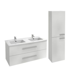 Meuble double vasque 120 cm JACOB DELAFON Ola up + colonne de salle de bain blanc