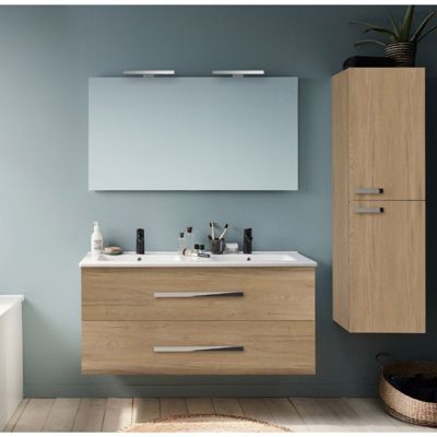 Meuble double vasque 120 cm JACOB DELAFON Ola up + colonne de salle de bain chêne